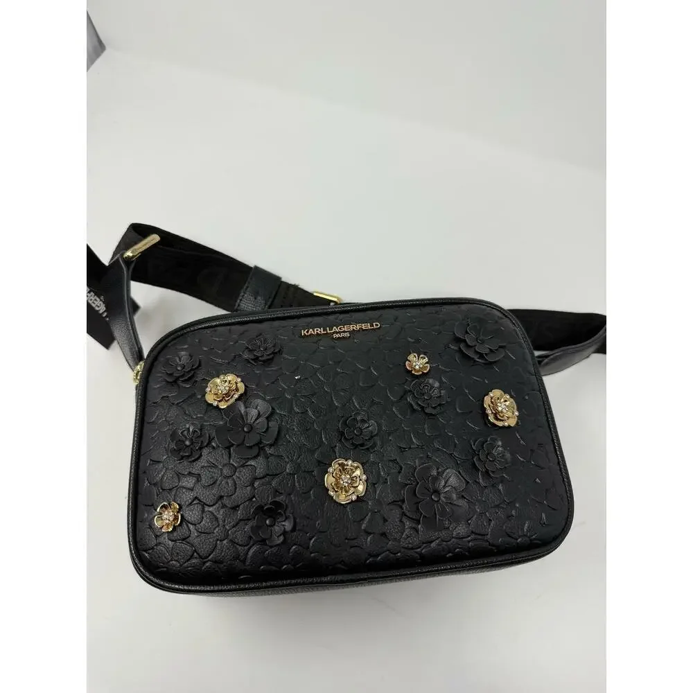 KARL LAGERFELD PARIS Crossbody Bag Floral Pins Black/Gold One Size
